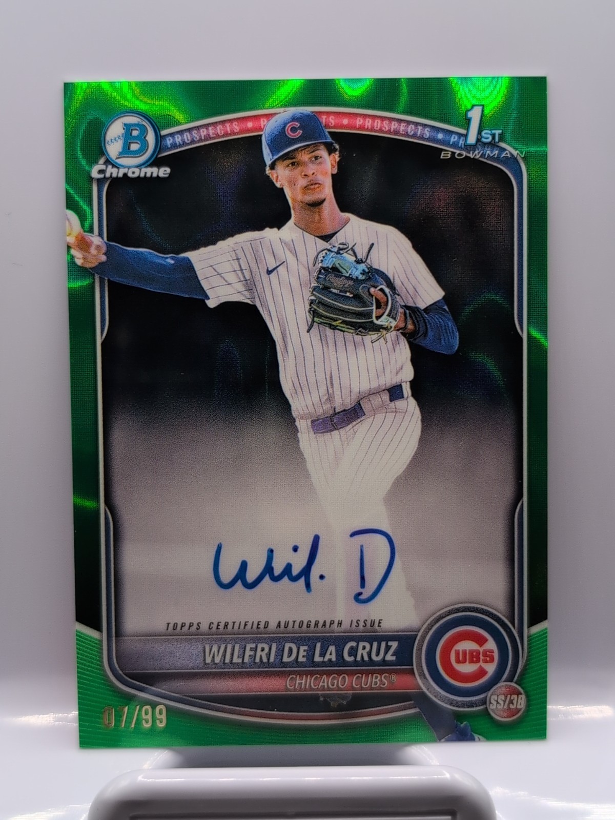 Wilfri De La Cruz 2025 Bowman Chrome Green Lava Refractor Auto 1st RC /99