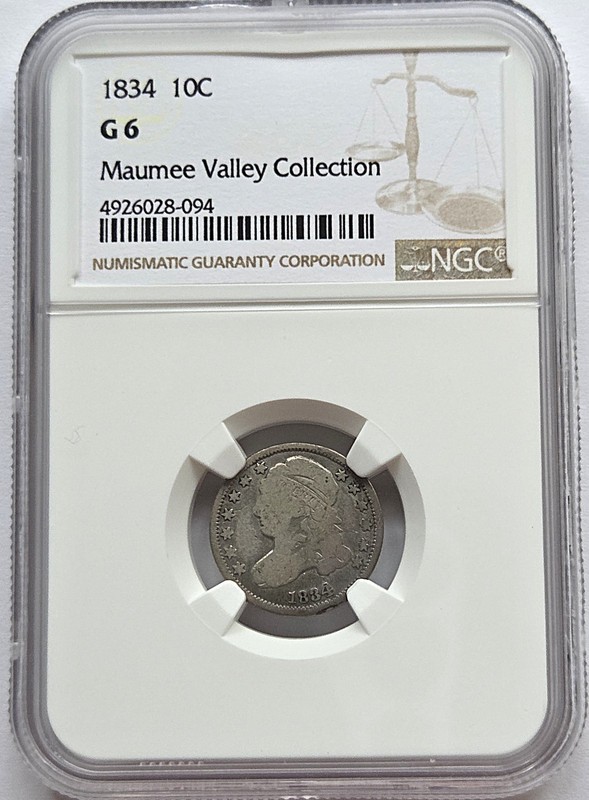 1834   10 Cents , NGC Good 6, nice silver coin         # 1036, #27-09