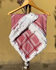 Jordanian Shemagh Keffiyeh Arabic Red White Scarf Cotton Headscarf with Fringes