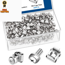 Sunxeke 45 Pack M6 x 16mm Rack Mount Screws,Cage Nuts for x 16mm, silver