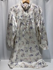 VTG Floral Barbizon Cuddleskin Women's Nightgown White Size Medium Puff Sleeve
