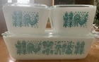 Vintage Set Of 4 Pyrex Turquoise Amish Butterprint Refrigerator Dishes With Lids
