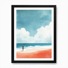 Person Walking On The Beach 1 Art P Framed Wall Art Poster Canvas Print Picture