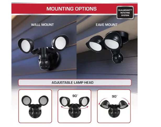 Defiant 17000018 MaxDetect 240° Black Wired 2-Head LED Security Flood Light - Image 4 of 4