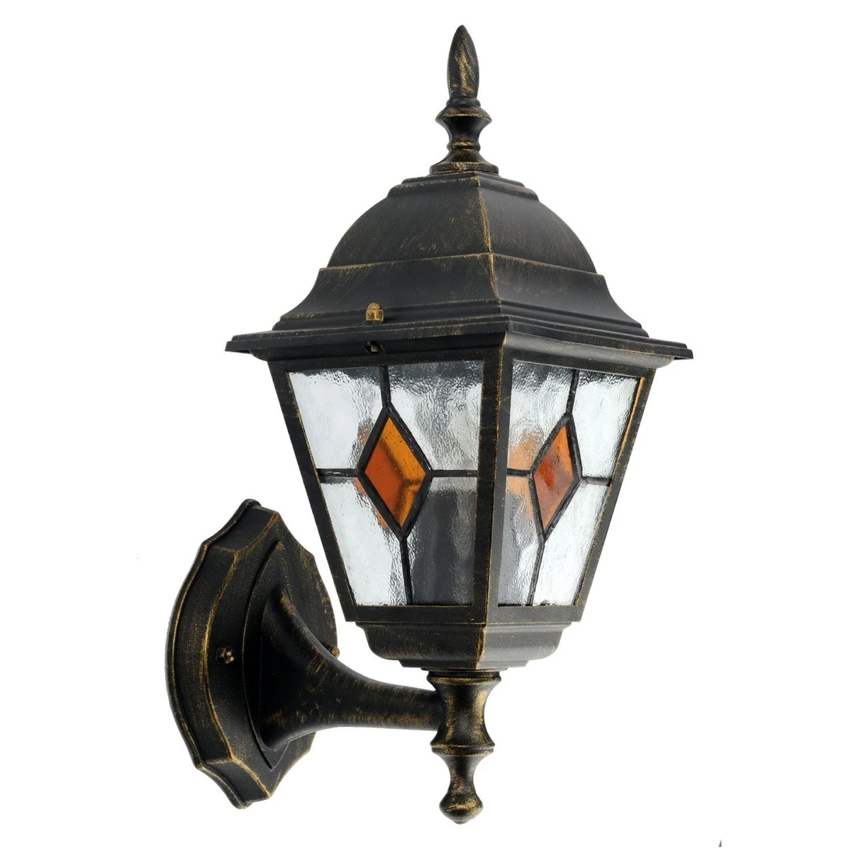 Juego de 2 luces de pared tradicionales negras cepilladas doradas para jardín exterior porche IP44