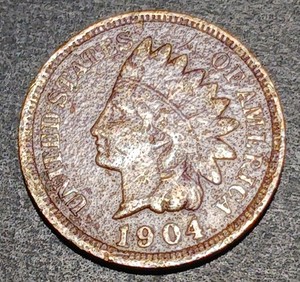 1904 Indian Head Cent Penny Antique Copper U.S.A. One Cent Coin Avg Circ