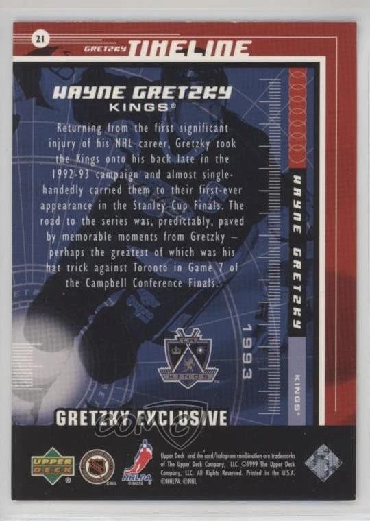 1999-00 Upper Deck Gretzky Exclusive Wayne Gretzky #21 HOF - Image 2 of 2