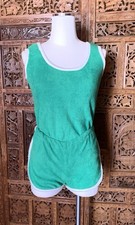 Vintage 1970s Terry Track Shorts and Tank Top Set Green White Stretch Womens XS