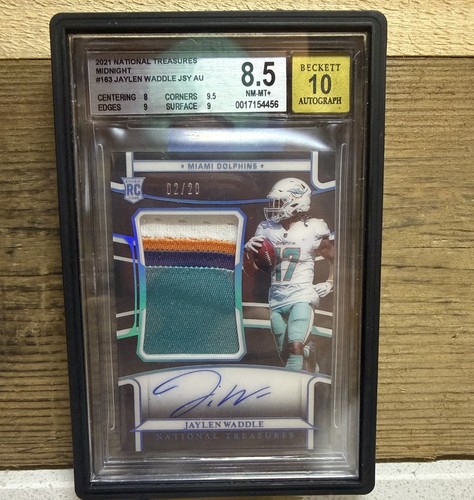 2021 National Treasures Jaylen Waddle Midnight #163 4 Color Patch BGS 8.5 Auto10