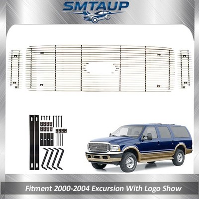Chrome Grill Fits 00 01 02 03 04 Ford Excursion W/ Logo Show Billet Grille 3pcs