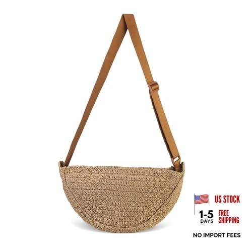 Straw Crossbody Bag for Women 2025 Summer Woven Beach Purse Fashion Brown