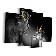 Large 4 Panel Wall Decor The Lion King and Queen with Crown Wall Art African