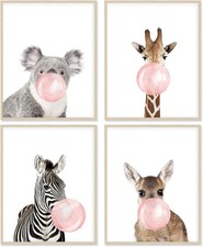 Woodland Nursery Animal Wall Art for Bedroom, Set of 4, 8x10 Canvas Poster Print