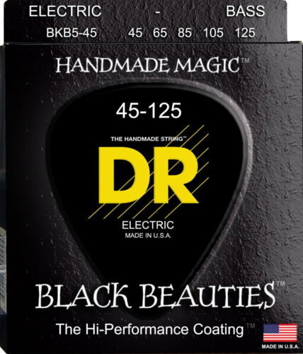 DR BKB5-45 5 string Black Beauties Black Coated Bass Guitar Strings 45-125 MED - Afbeelding 1 van 1