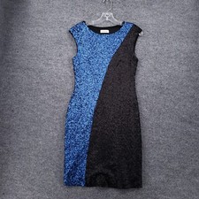 Calvin Klein Dress Womens S Small Blue Colorblock Sheath Allover Sequin Party