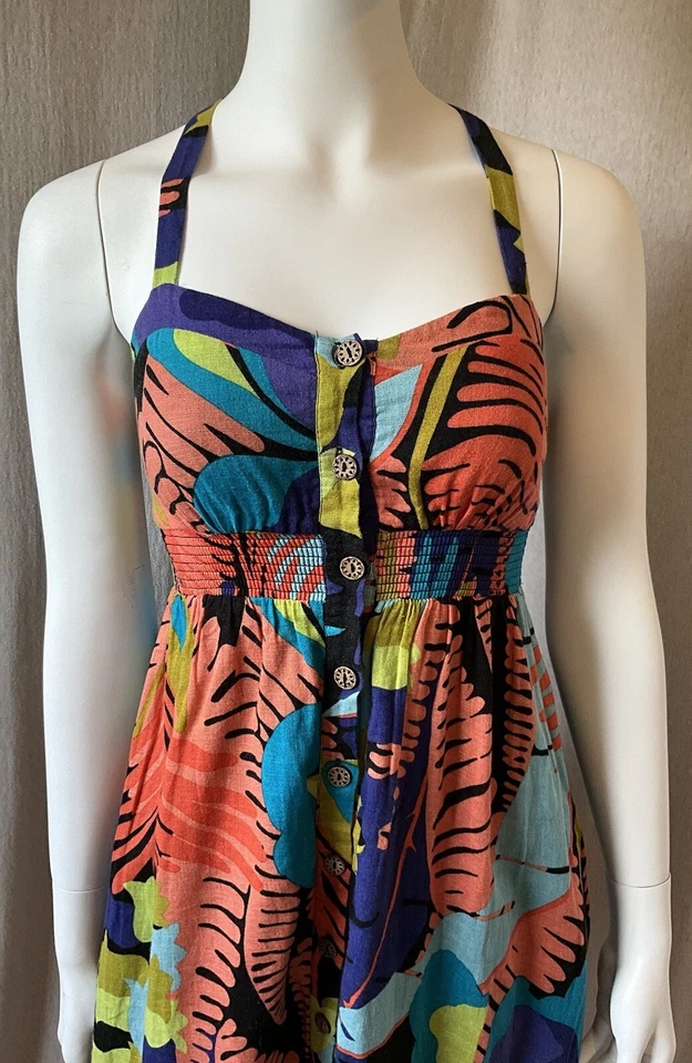 Vestido Edme & Esyllte Anthropologie Talla 0 Mezcla de Lino Tropical Boho Festival Foto 2 de 4