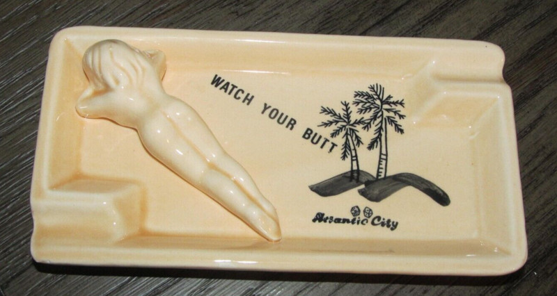 Vintage 3D Nude Woman Ashtray  " Watch Your Butt " Atlantic City, New Jersey NJ
