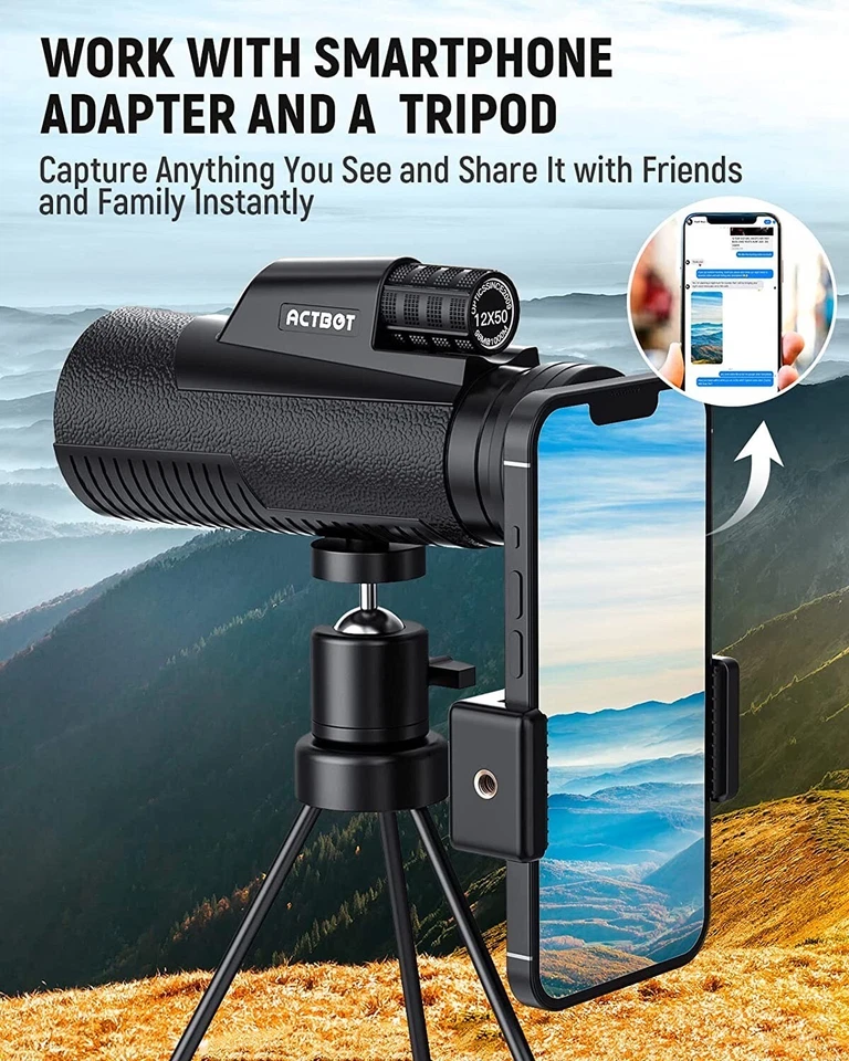 Monocular Telescope, ACTBOT 12x50 Waterproof Monoculars with Smartphone Tripod, - Image 4 of 4