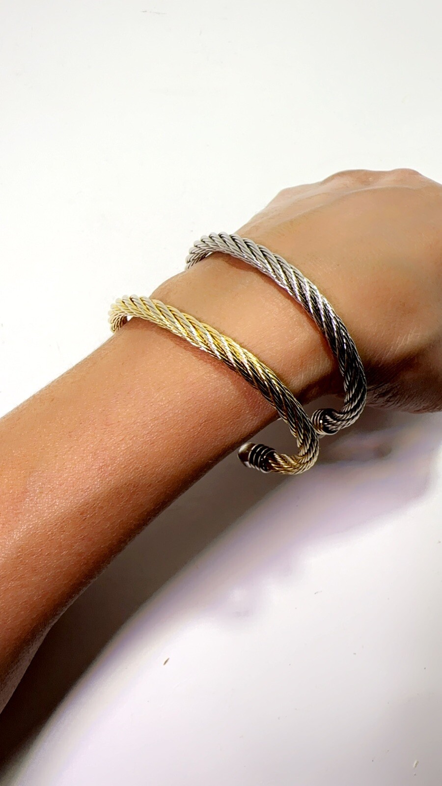 #2 Bracelets Cable Wire Tone Adjustable Open Bang… - image 4