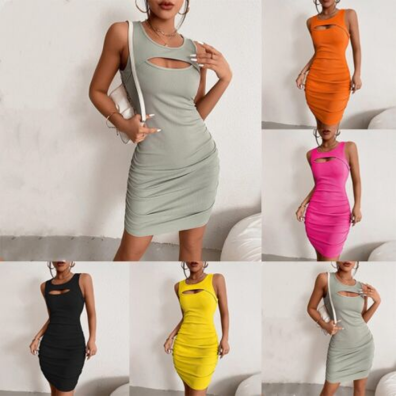 elastic mini dress Tied Shoulder Elastic Back Lilac Mini Dress