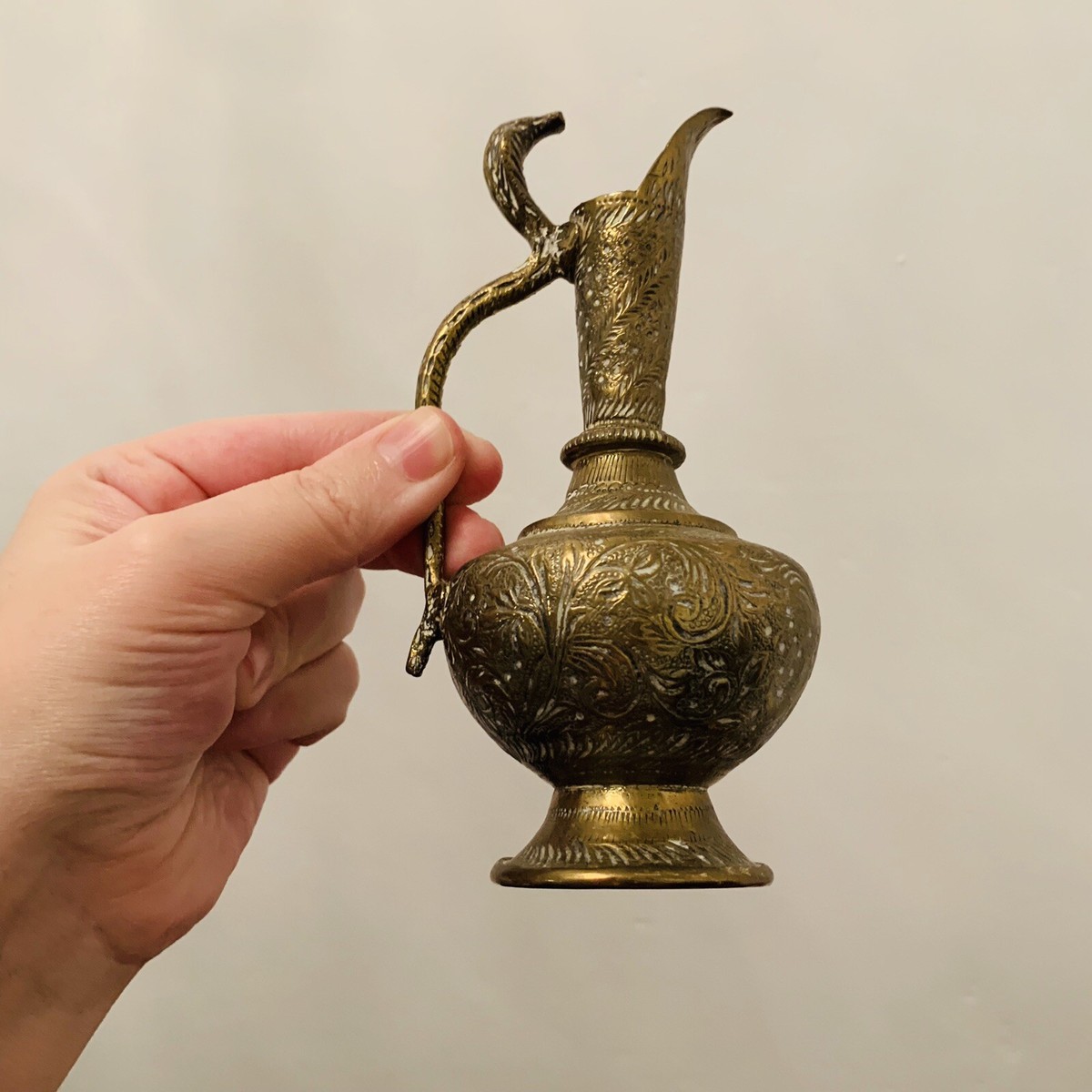 Antique Asian Brass Jug Oriental Flower Vase Cobra Snake Handle | eBay