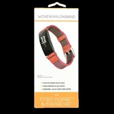 Woven Nylon Band For Fitbit Inspire 2 Inspire HR Ace 2 Pink w Black and Gray NEW