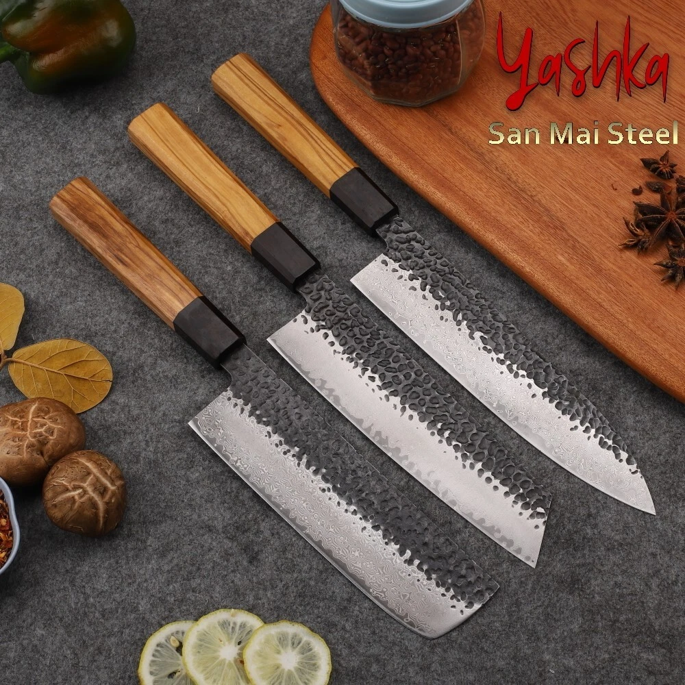 Japanese Steel Steak Knives With Olive Wood Handle 