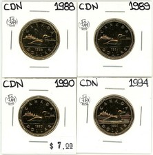 1988 1989 1990 1994 Canada $1 Dollar Unc from Sets #13374