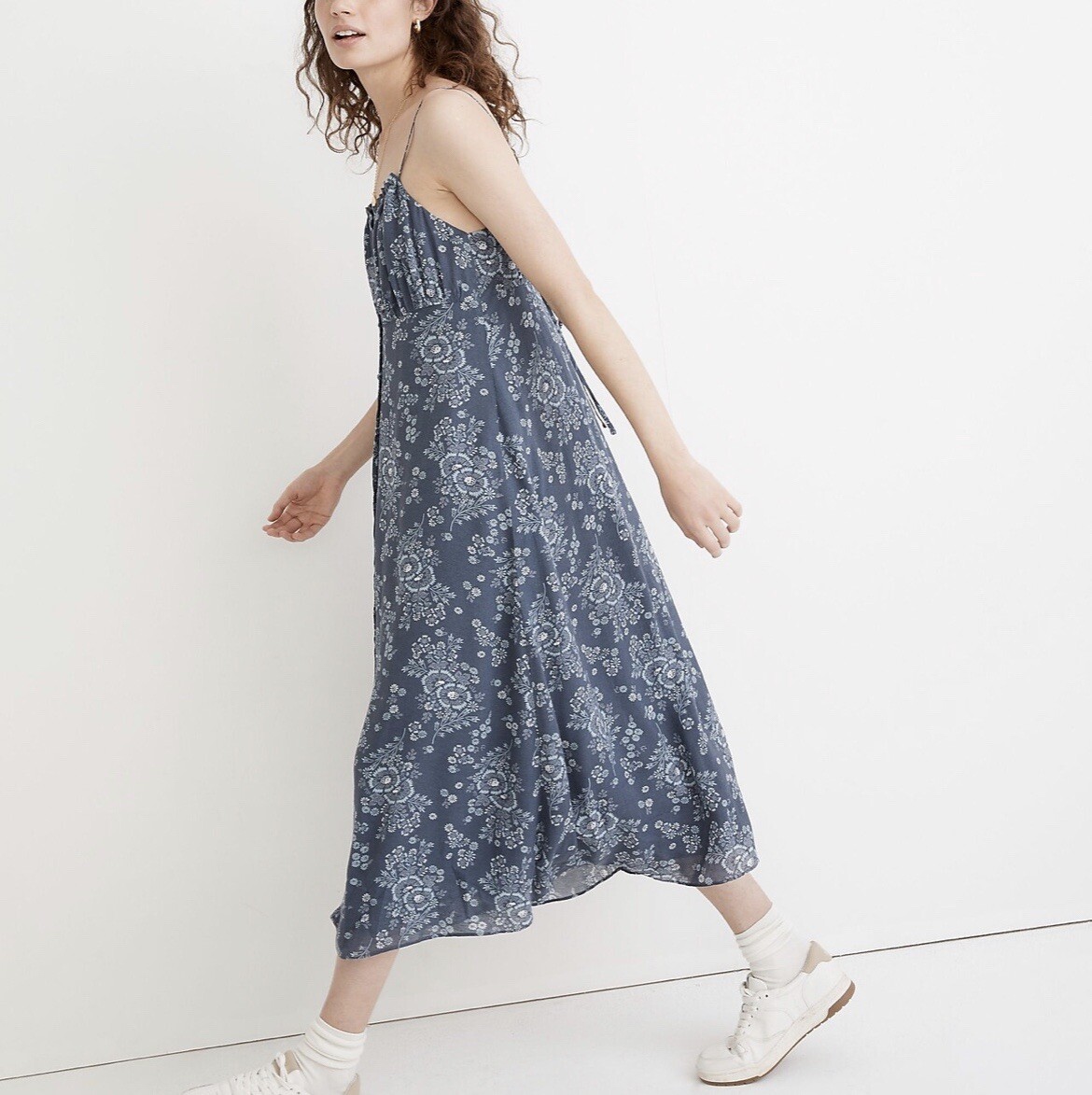 madewell blue floral dress Empire-Waist Tank Maxi Dress in Floral