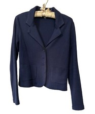 Cabi 902 XS Jacket Navy Blue Knit Blazer Break Through Pocket Button Jacket