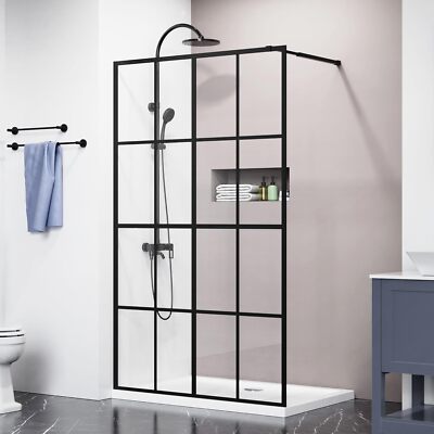 Shower Door 46'' X 72'' Fixed Tempered Glass Shower Screen Panle Black Frame