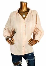 LC Lauren Conrad XL Top NWT $48 Striped Blush White Button Up Shirt Blouse Sheer