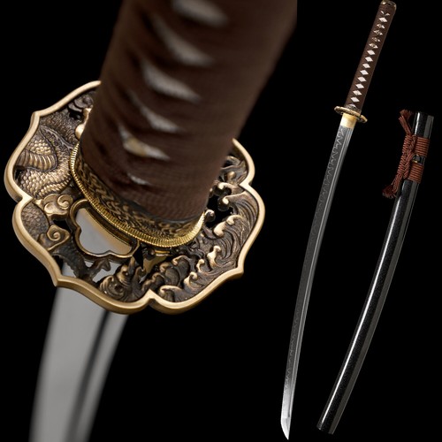 Japanese Katana Sword Clay Tempered T10 Steel Razor Sharp Brass Tsuba Full Tang