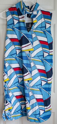 Sailor Sailor Women Blue Red Boat Seaport Shift Dress Billowing Sails New  Medium