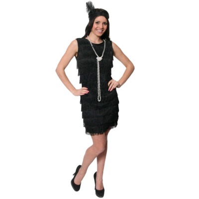 LADIES 1920'S BLACK FLAPPER DRESS FANCY DRESS