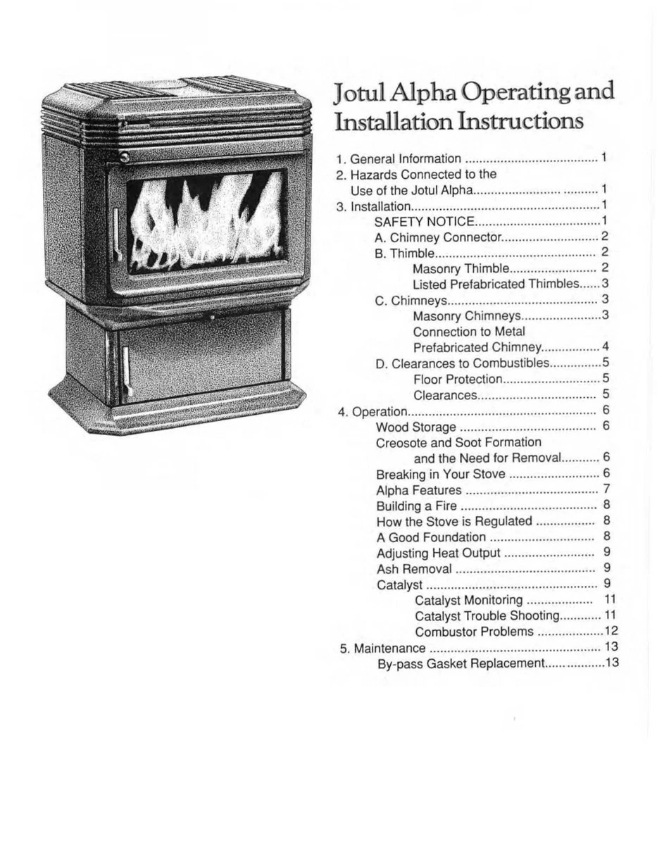 Jotul Alpha Wood Stove Installation Operation Instructions Coil Bound Copy  | eBay