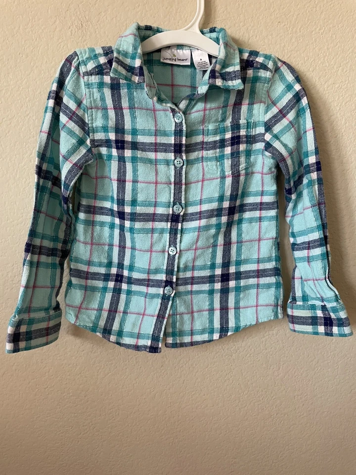 Lote de 2 Pantalones Top Con Botones Manga Larga Cuello Cuadros Niñas Tema Vaquera Talla 5 Foto 3 de 4