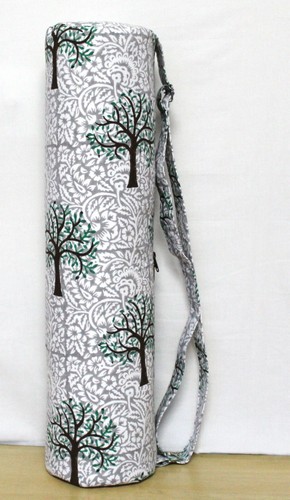 Sac En Coton Kantha Pour Tapis De Yoga - Imprimé Fruits, Bandoulière, Fabriqué En Inde, Jaune
