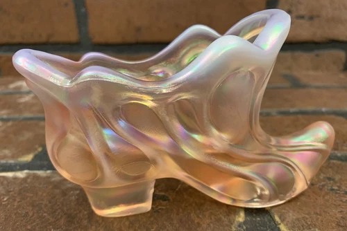 Vintage Fenton Art Glass Pearl Pink Iridescent Shoe Slipper