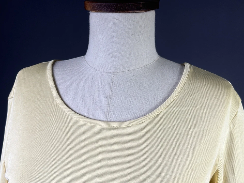 Camisa Top Vintage Mujer ISSEY MIYAKE Amarilla Acanalada Manga Larga Talla S Foto 3 de 4