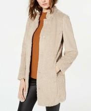Kenneth Cole Coat Faux Fur New York Womens Mid Length Snap Size 14 Ivory New
