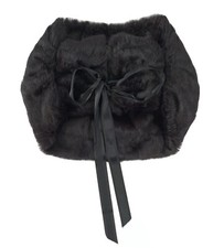 Vintage Donna Karan Real Fur Black Bolero Leather Silk Tie Shawl Shrug, One Size