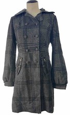 Anthropology Tulle Nwt Sz Large Black White Wool Blend Lined Pea Coat Jacket