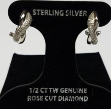 1/2CT GENUINE ROSE CUT DIAMOND TWIST HOOP EARRINGS 925 STERLING SILVER 200 NEW