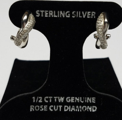 1/2CT GENUINE ROSE CUT DIAMOND TWIST HOOP EARRINGS 925 STERLING SILVER $200 NEW 
