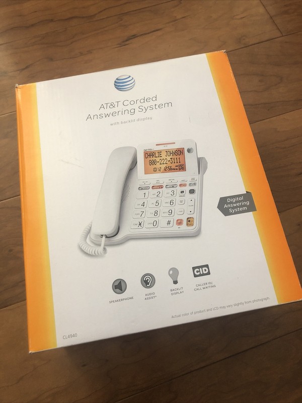 AT&T Corded Answering System With Backlit Display Corded Phone White CL4940
