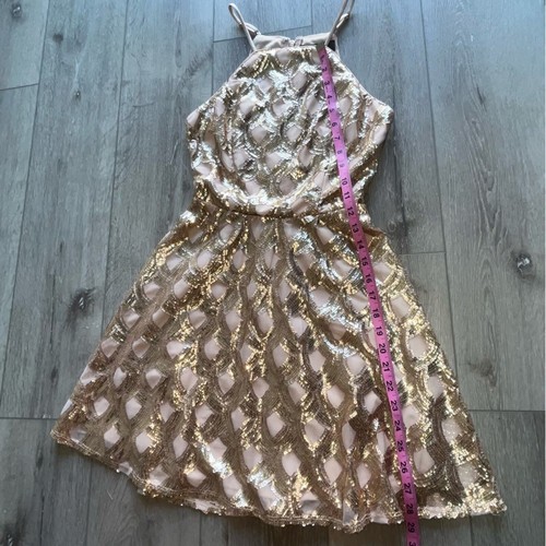 Lulus NWT Dancing Lights Rose Gold Sequin Skater Dress XS - Picture 10 of 11