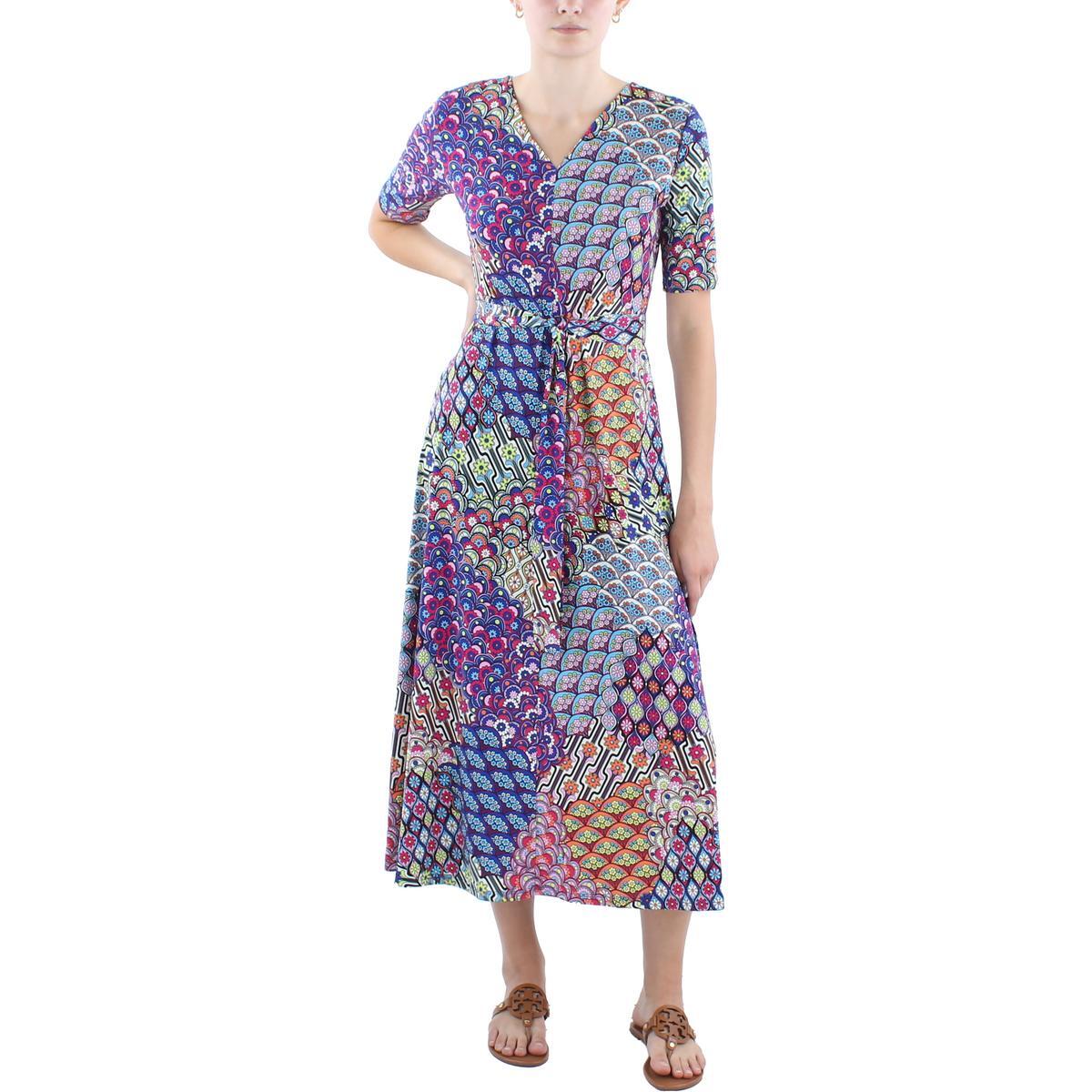 Повседневное миди-платье MSK Womens Blue Sumer с цветочным рисунком S BHFO 1487