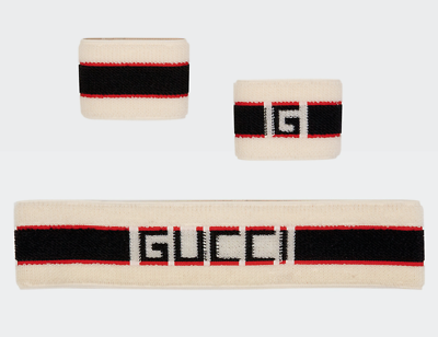 NWT Gucci Logo Stripe Web Stretch Sweatband Headband Wristband