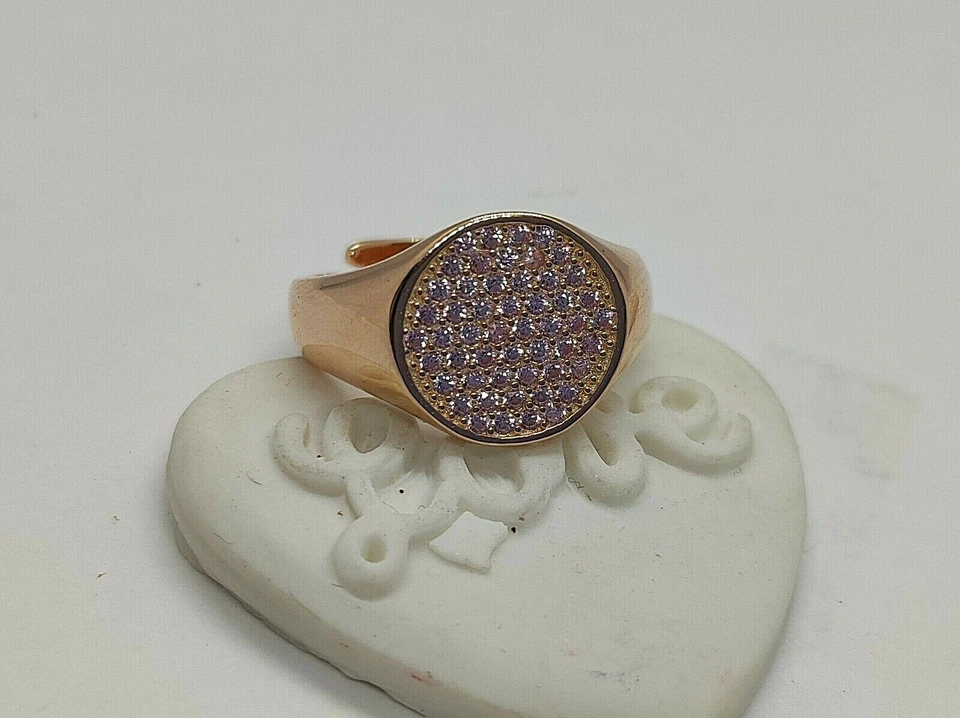 Anello  chevalier Argento 925 DORATO con zirconi. Anello argento MIGNOLO - Immagine 4 di 4